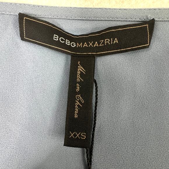 BCBGMaxAzaria Ellyson Mini Dress XXS Blue Chambray Cold Shoulder Swing Baby Doll - Picture 4 of 13